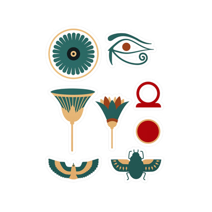 Egyptian Symbols Vinyl Decal Pack — Eye of Horus, Lotus, Eagle, Scarab &amp; Cartouche (8-Pack)