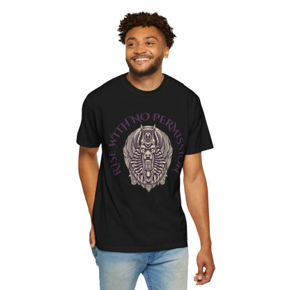 Rise With No Permission T-Shirt — Anubis Helmet Graphic Tee (“Your Song Is Your Spell”)