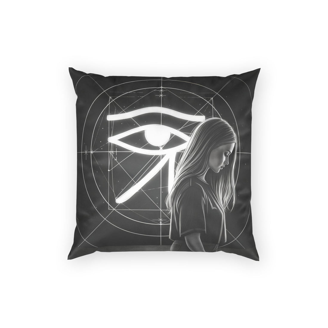 Egyptian Eye of Horus Velvet Pillow — Mystic Monochrome Decorative Throw Pillow