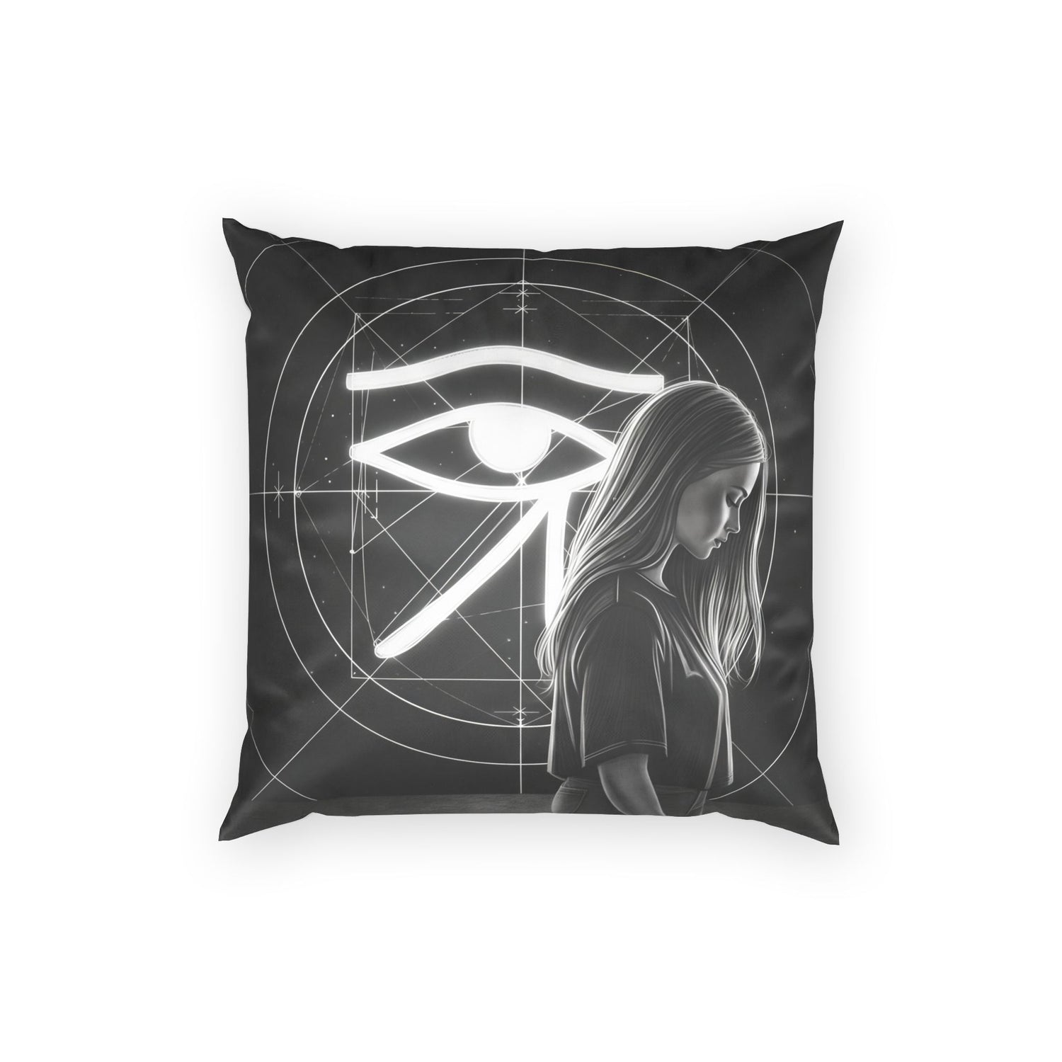 Egyptian Eye of Horus Velvet Pillow — Mystic Monochrome Decorative Throw Pillow