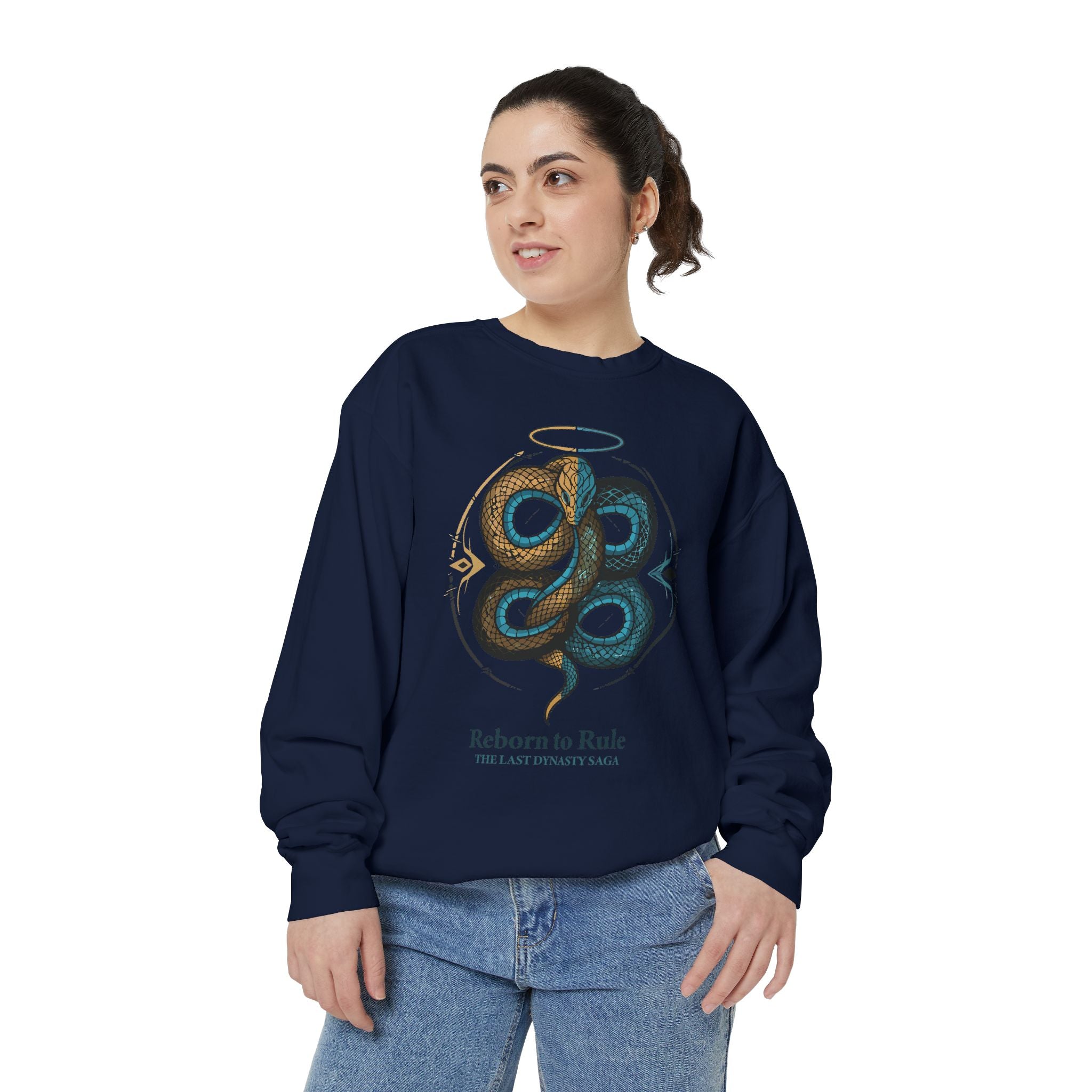 Snake Emblem Sweatshirt — "Reborn to Rule" Graphic Crewneck