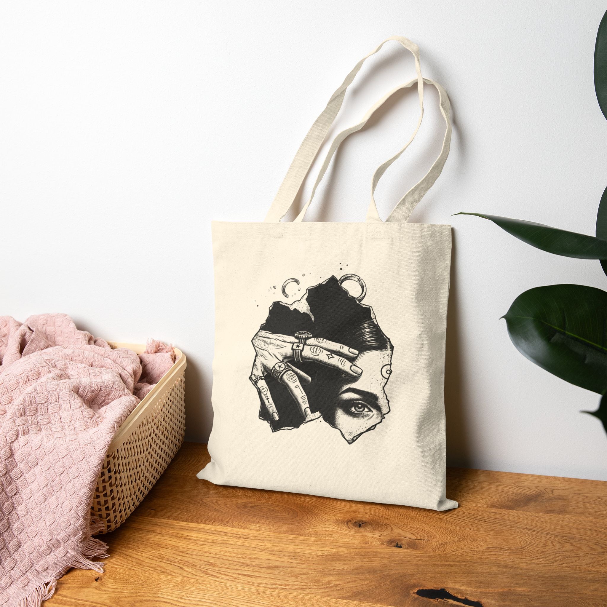 Canvas Tote Bag — Monochrome Surreal Portrait Art Tote