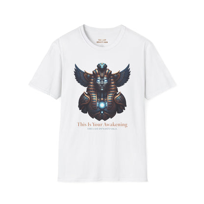 Egyptian Pharaoh Chest &amp; Serpent Back T-Shirt — "This Is Your Awakening / Endless Power"