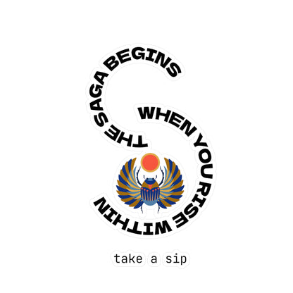 Scarab Sun-disc Vinyl Decal — "The Saga Begins When you rise within" Statement Sticker