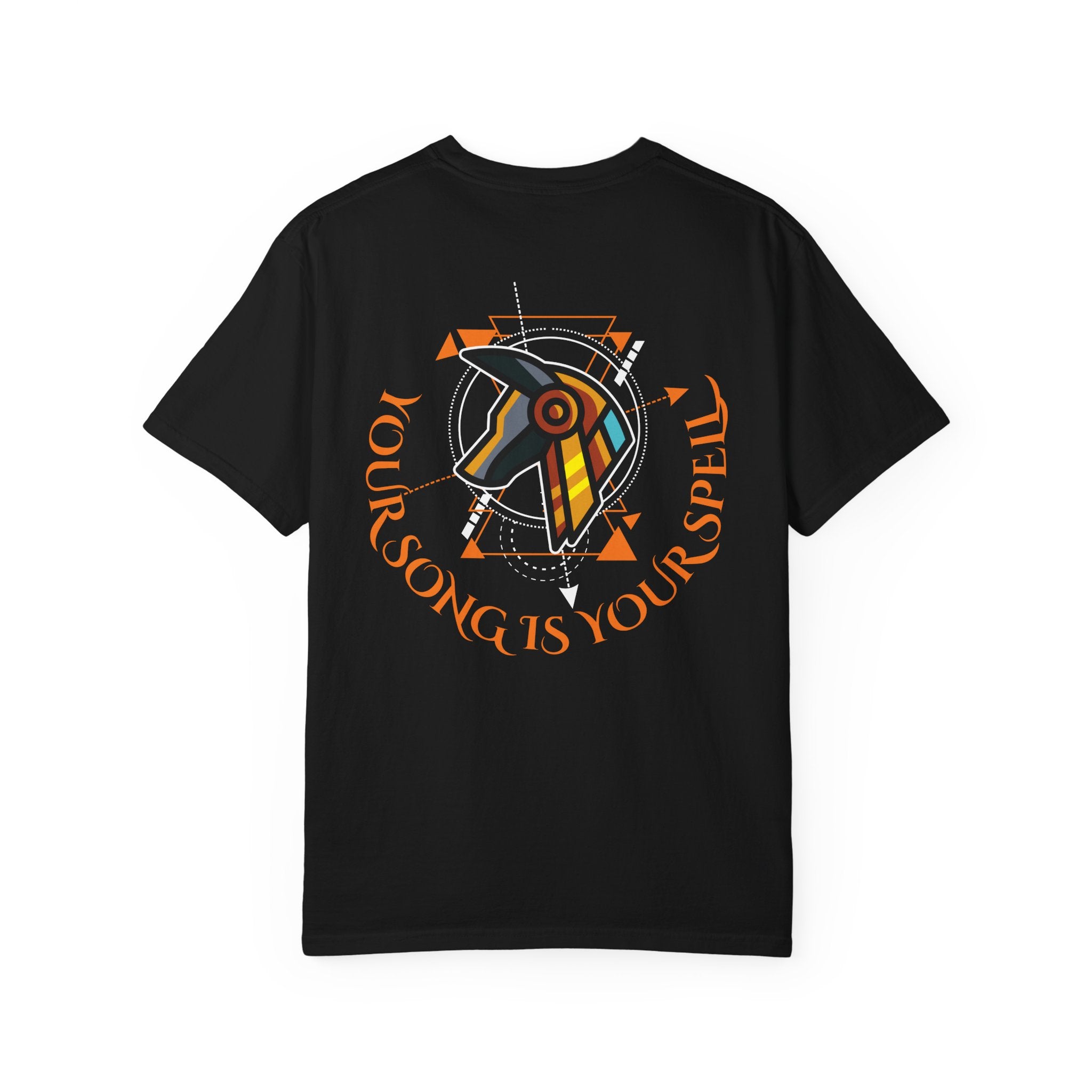 Rise With No Permission T-Shirt — Anubis Helmet Graphic Tee (“Your Song Is Your Spell”)
