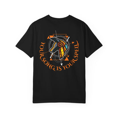 Rise With No Permission T-Shirt — Anubis Helmet Graphic Tee (“Your Song Is Your Spell”)