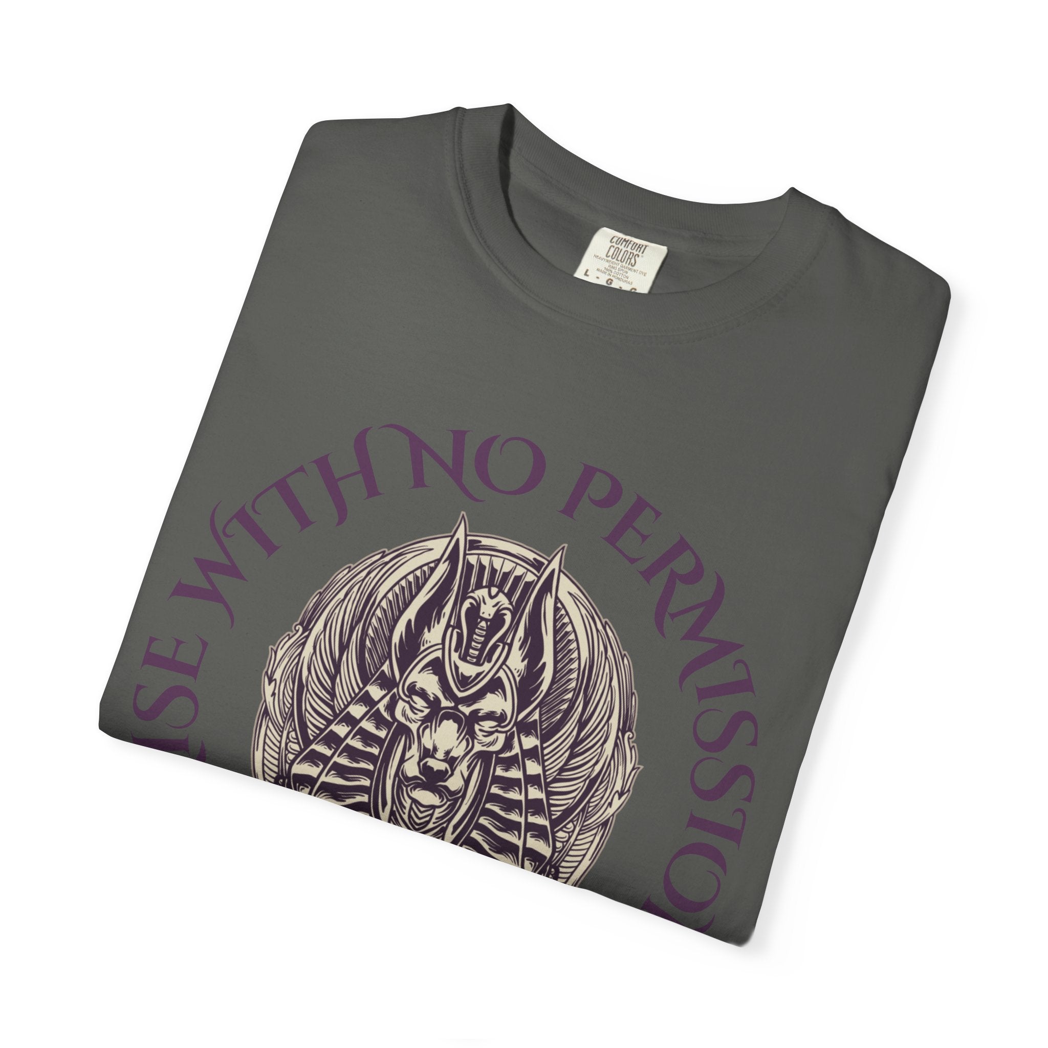 Rise With No Permission T-Shirt — Anubis Helmet Graphic Tee (“Your Song Is Your Spell”)