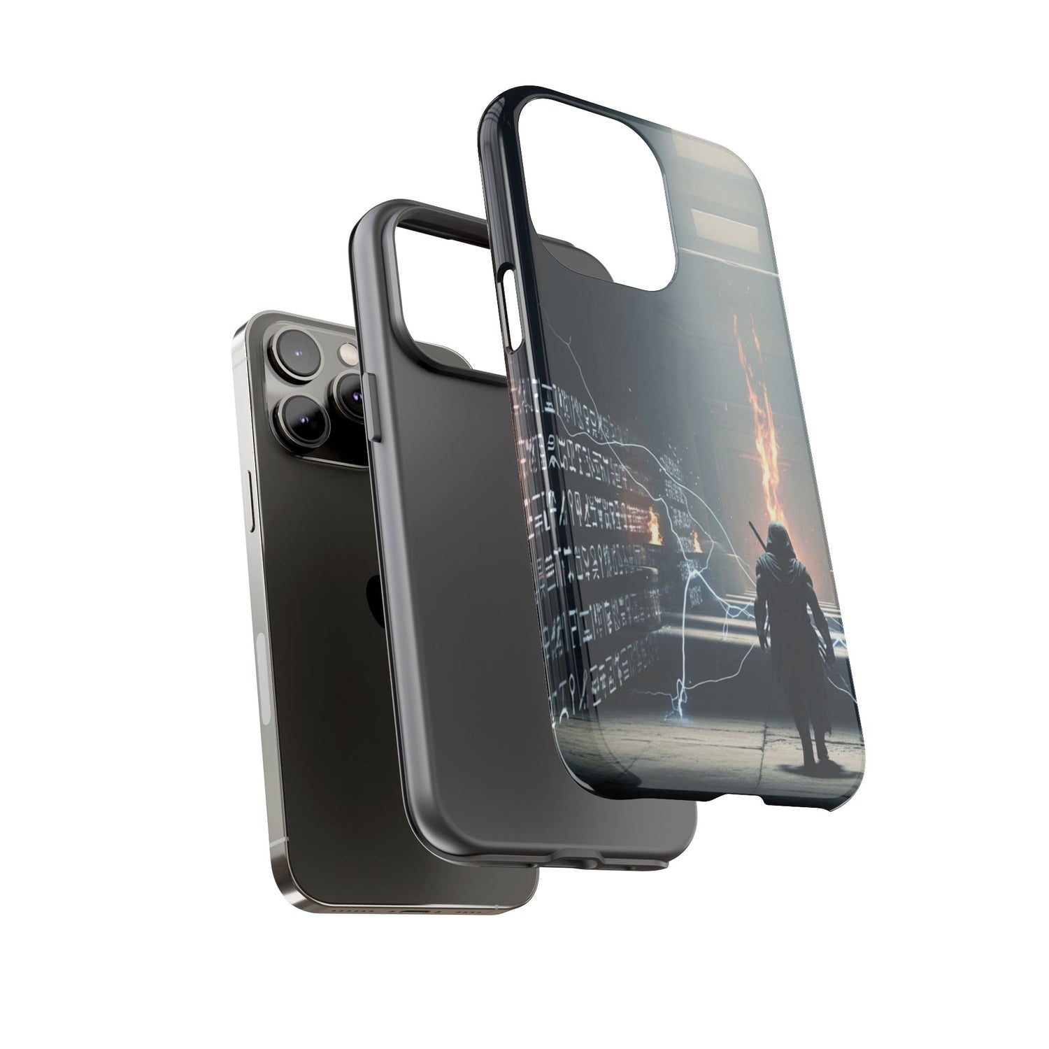 Phone Case - Cybermage Silhouette with Lightning Spell
