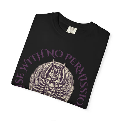 Rise With No Permission T-Shirt — Anubis Helmet Graphic Tee (“Your Song Is Your Spell”)