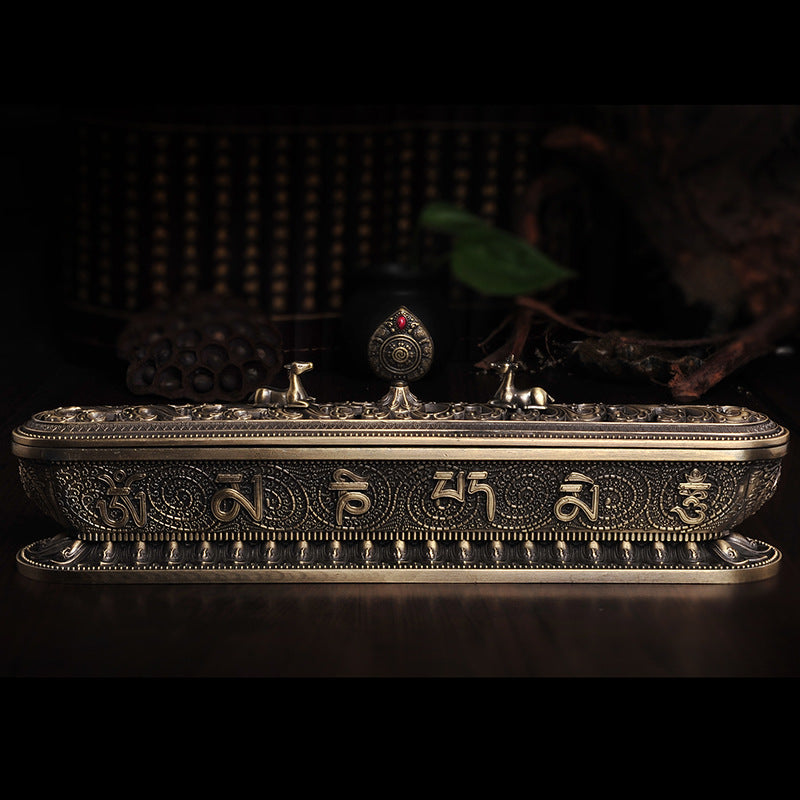 Antique Metal Lying Incense Burner Box 