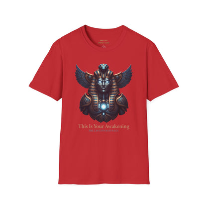 Egyptian Pharaoh Chest &amp; Serpent Back T-Shirt — "This Is Your Awakening / Endless Power"