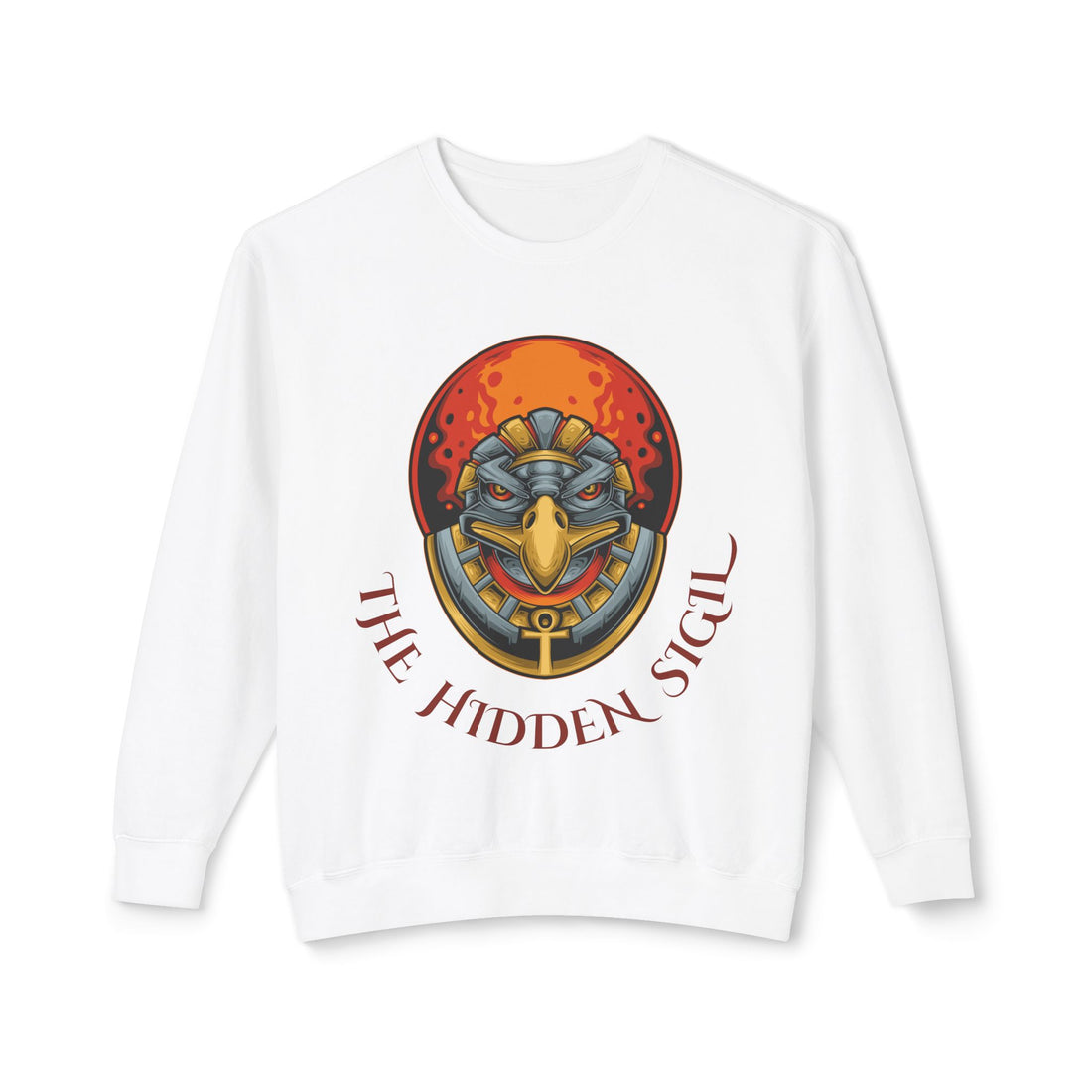 The Hidden Sigil Crewneck Sweatshirt — Mythic Bird Mask Graphic, "Some Destinies Are Rewritten..." Back Quote