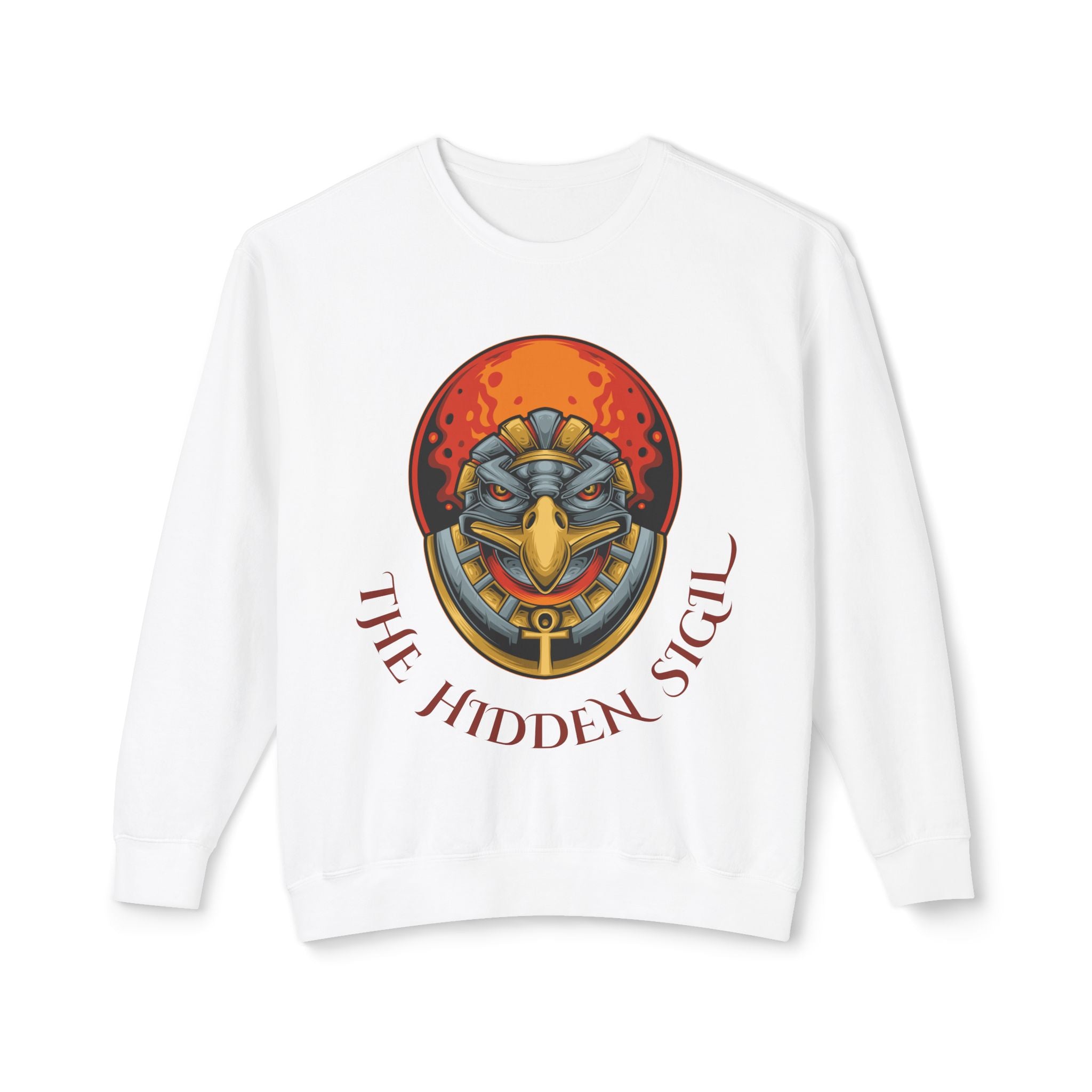 The Hidden Sigil Crewneck Sweatshirt — Mythic Bird Mask Graphic, "Some Destinies Are Rewritten..." Back Quote