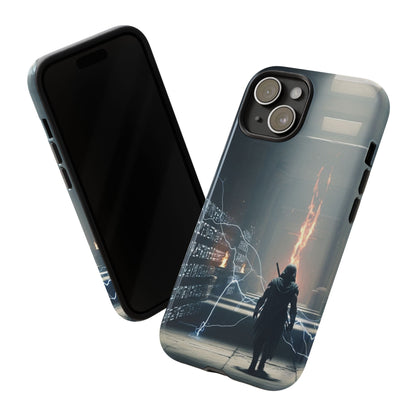Phone Case - Cybermage Silhouette with Lightning Spell
