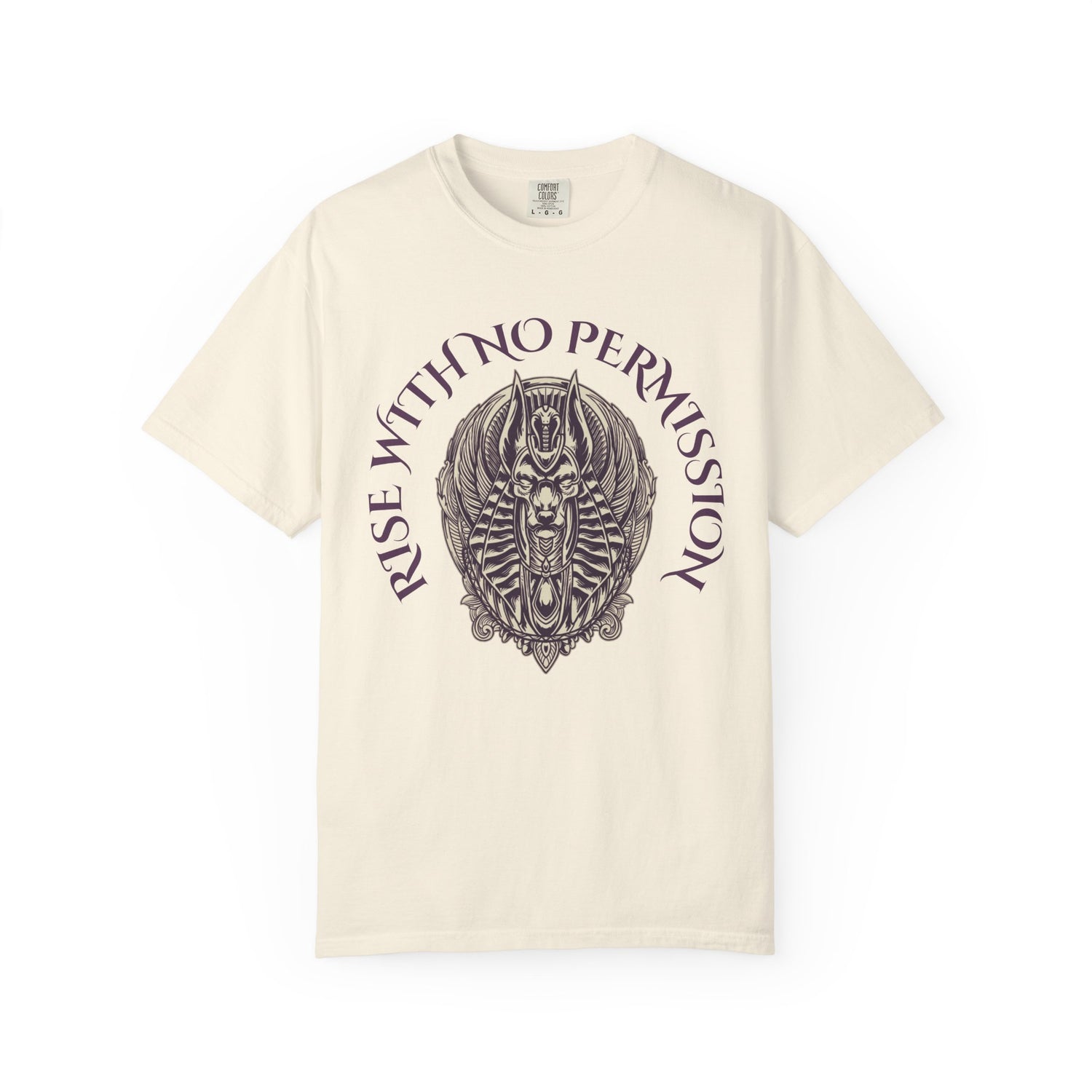 Rise With No Permission T-Shirt — Anubis Helmet Graphic Tee (“Your Song Is Your Spell”)