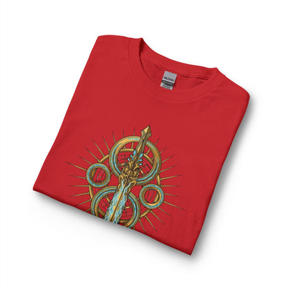 Strength Is Your Nature Long Sleeve Tee — Geometric Serpent Sword and Scarab Design