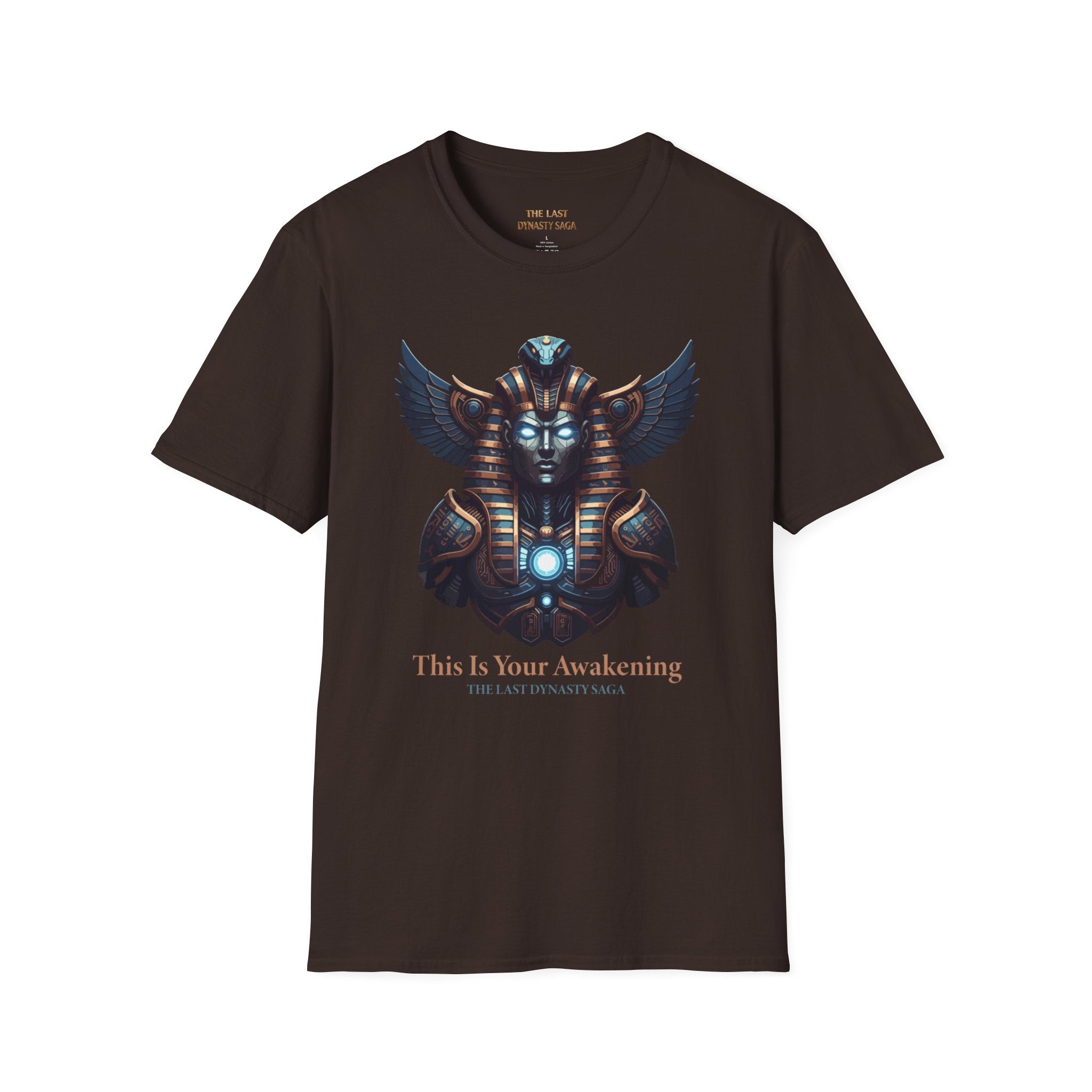 Egyptian Pharaoh Chest &amp; Serpent Back T-Shirt — "This Is Your Awakening / Endless Power"