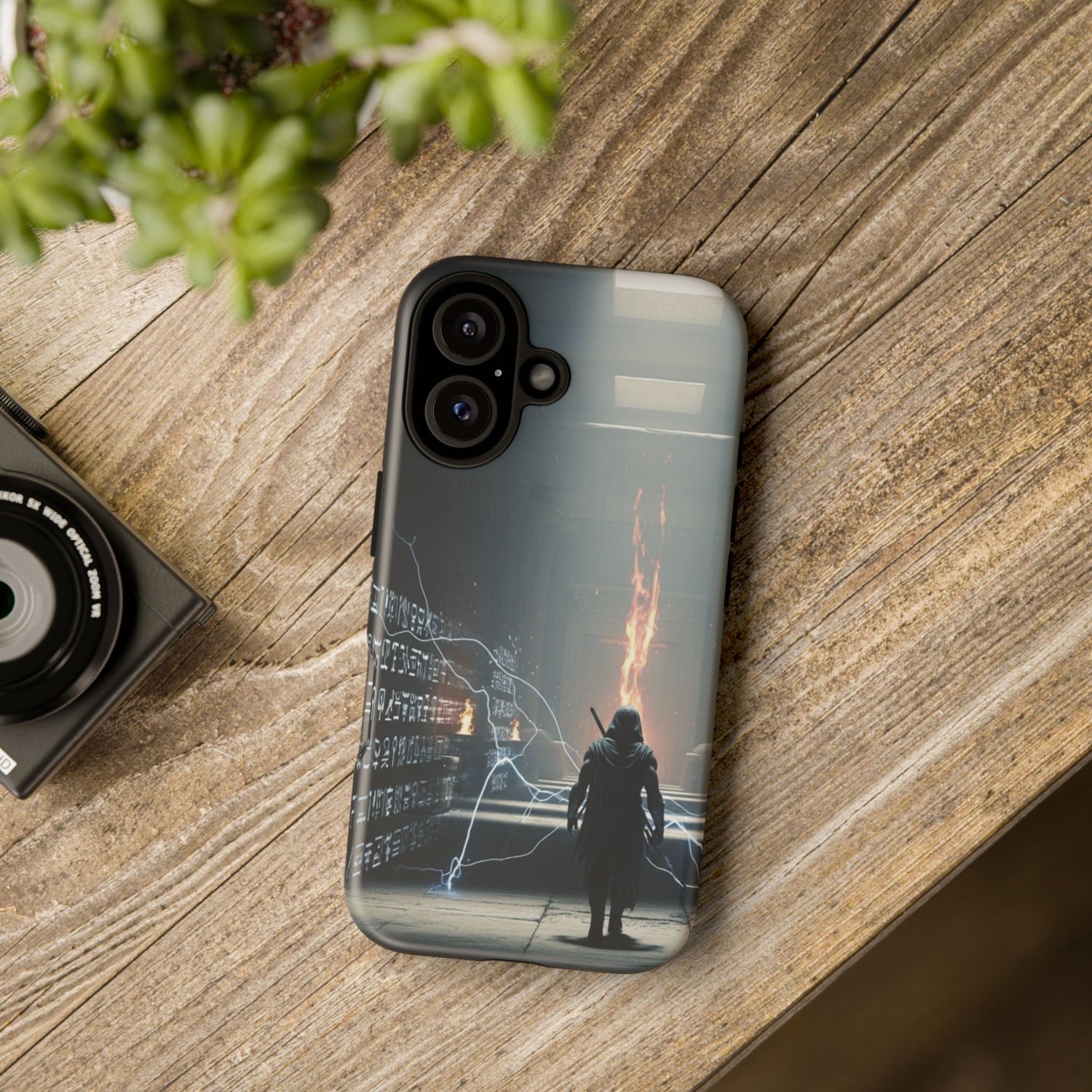 Phone Case - Cybermage Silhouette with Lightning Spell