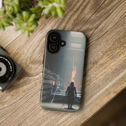Phone Case - Cybermage Silhouette with Lightning Spell
