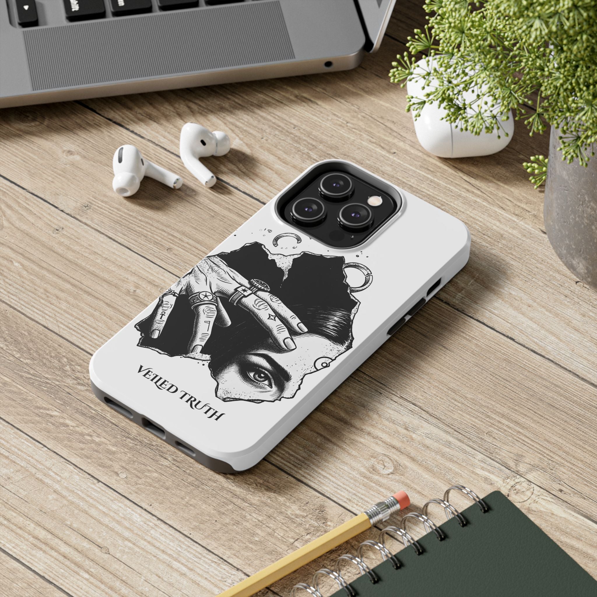 Tough Phone Case — Veiled Truth Black &amp; White Mystic Illustration