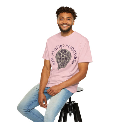 Rise With No Permission T-Shirt — Anubis Helmet Graphic Tee (“Your Song Is Your Spell”)