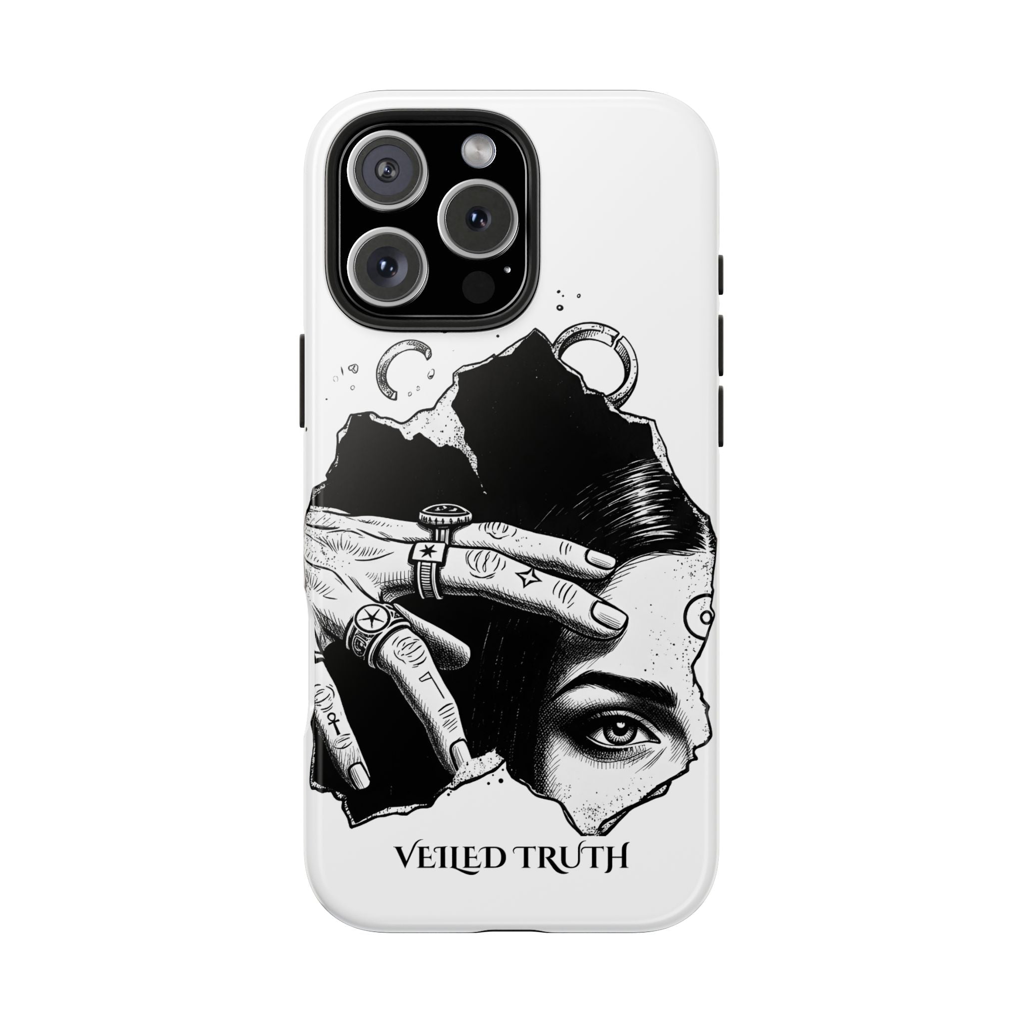Tough Phone Case — Veiled Truth Black &amp; White Mystic Illustration