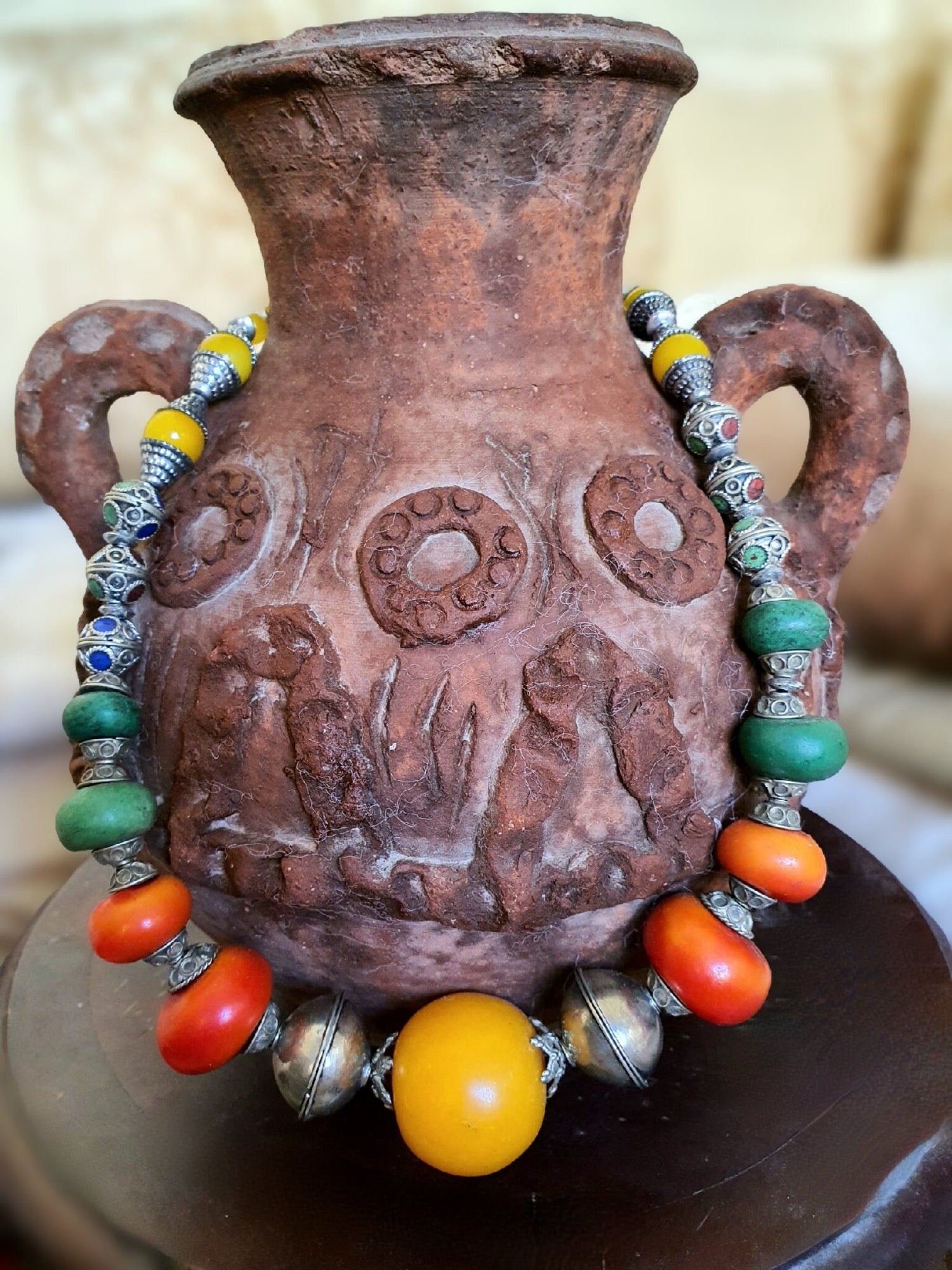 Tribal Heritage Statement Necklace Inspired by Traditional North African Craft