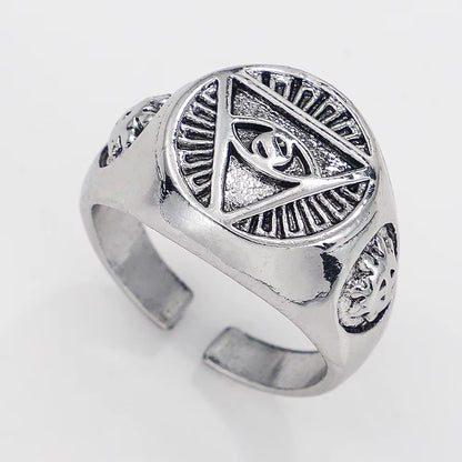 Pyramid Eye Signet Ring Adjustable Stainless Steel Symbol Band