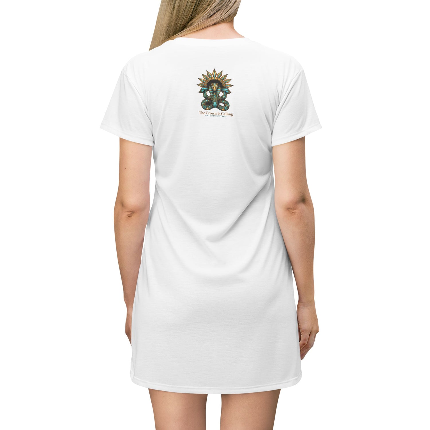 Saga Temple T-Shirt Dress — Dramatic Sunbeam Shrine Graphic