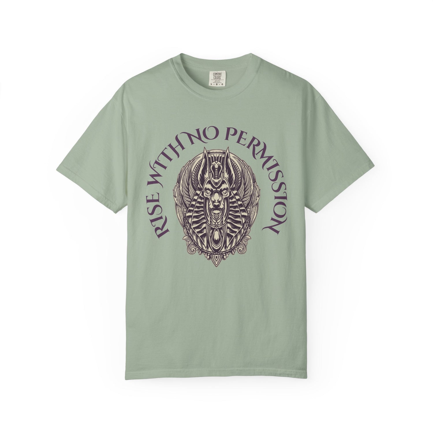 Rise With No Permission T-Shirt — Anubis Helmet Graphic Tee (“Your Song Is Your Spell”)