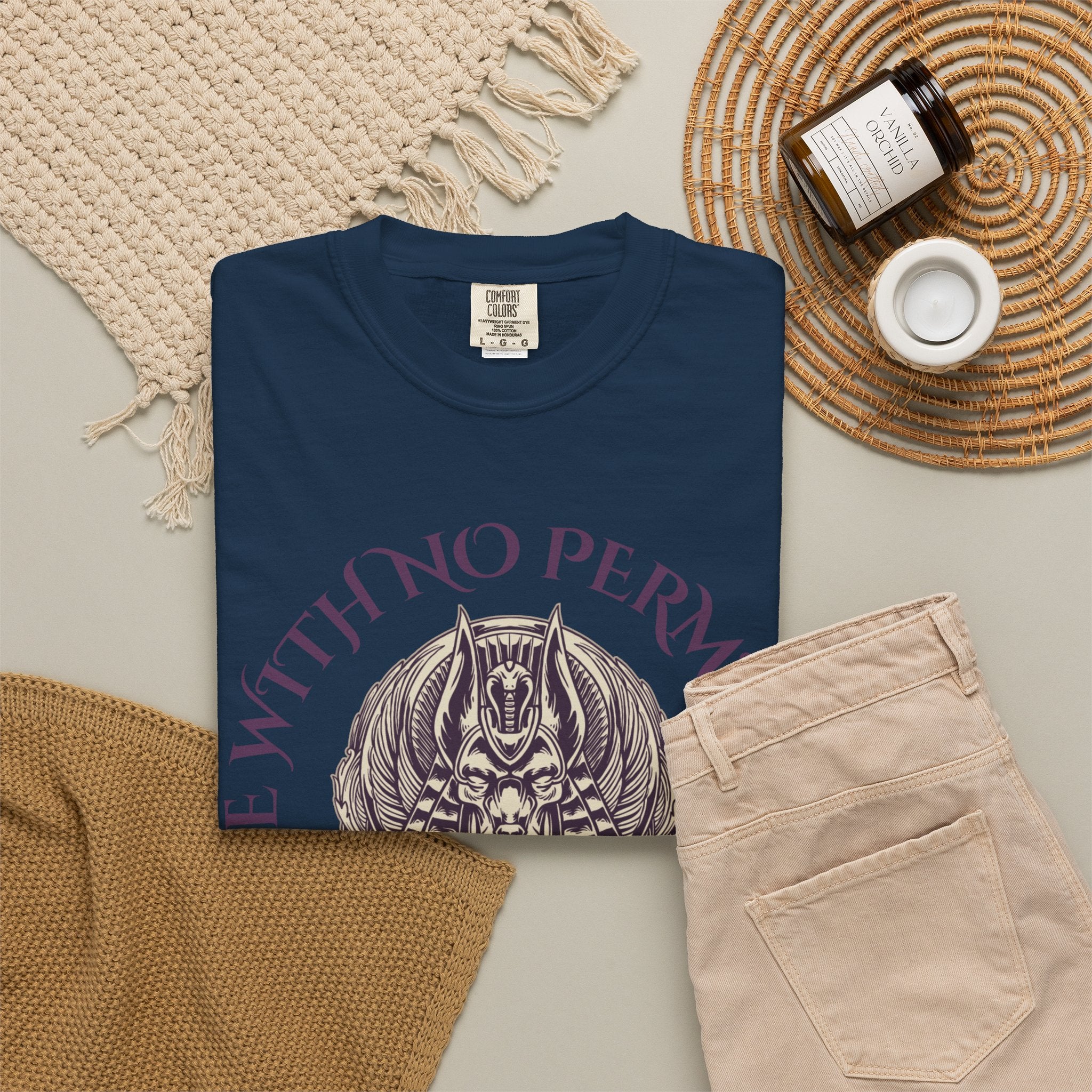 Rise With No Permission T-Shirt — Anubis Helmet Graphic Tee (“Your Song Is Your Spell”)