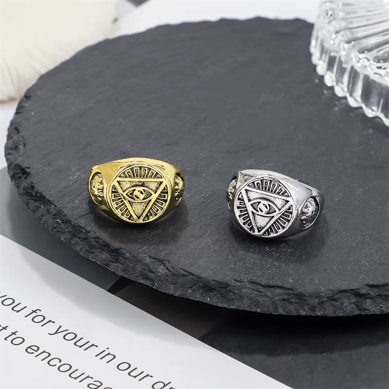 Pyramid Eye Signet Ring Adjustable Stainless Steel Symbol Band