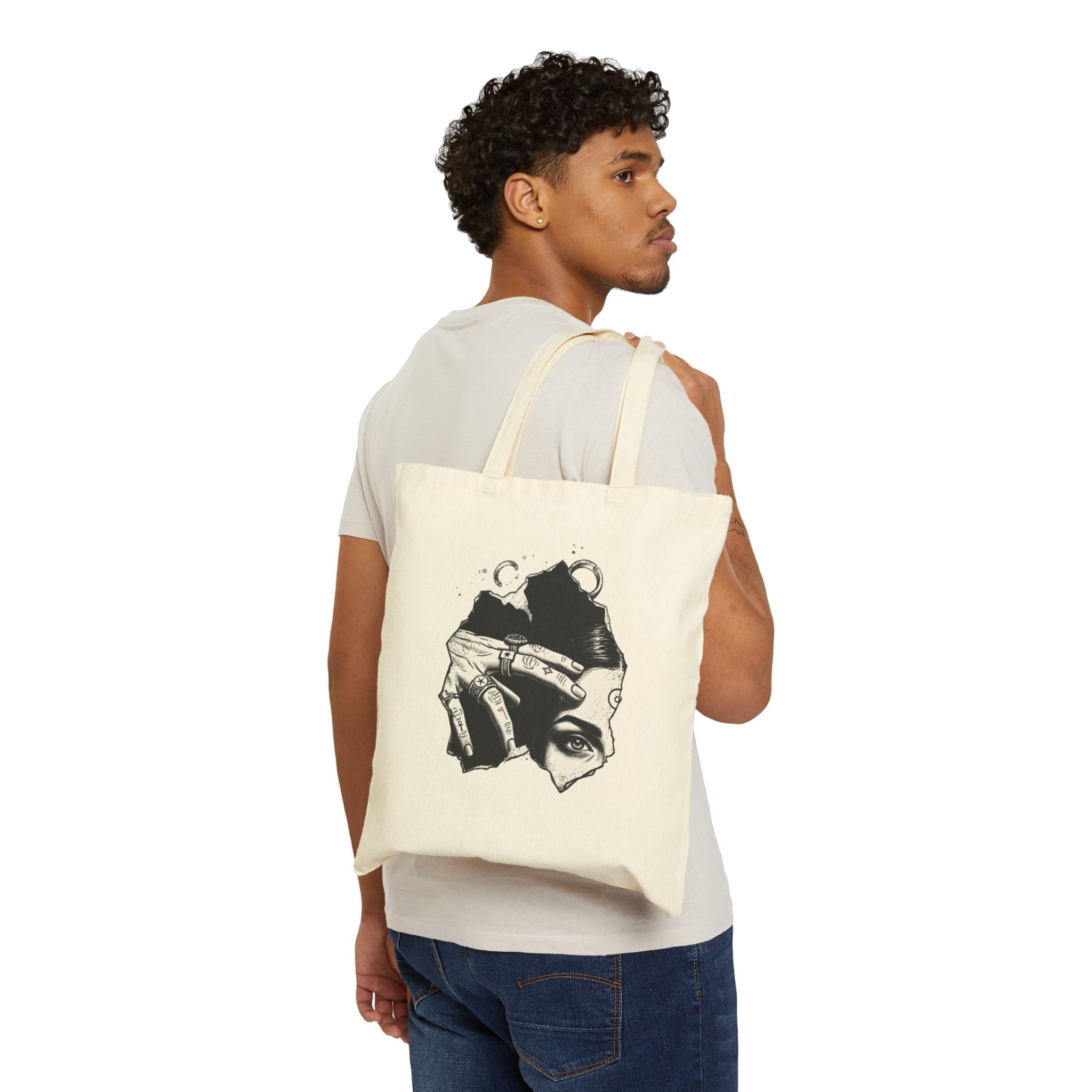 Canvas Tote Bag — Monochrome Surreal Portrait Art Tote
