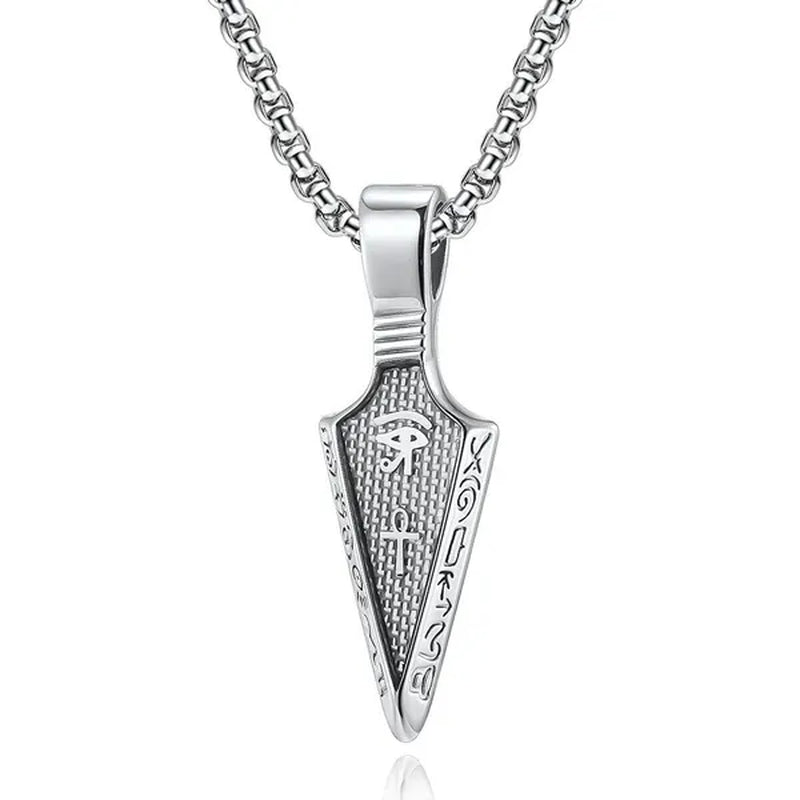 Egyptian the Eye of Horus Ankh Cross Arrowhead Pendant Hieroglyphic Writing of Ancient Egypt Titanium Steel Spearpoint Necklace for Women Men Jewelry