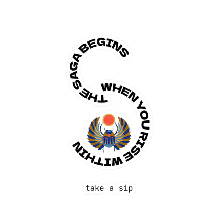 Scarab Sun-disc Vinyl Decal — "The Saga Begins When you rise within" Statement Sticker