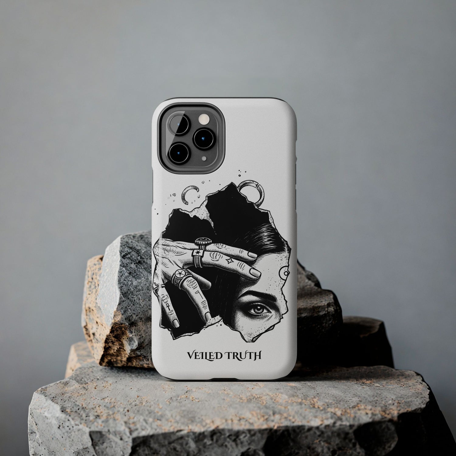 Tough Phone Case — Veiled Truth Black &amp; White Mystic Illustration