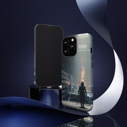 Phone Case - Cybermage Silhouette with Lightning Spell