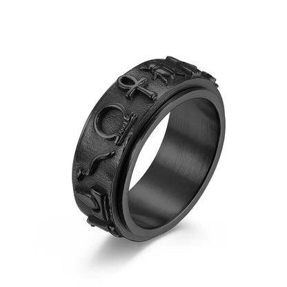 The Sigil Band – 8mm Vintage Stainless Steel Egyptian Symbol Spinner Ring  Unisex | Sizes 6–12