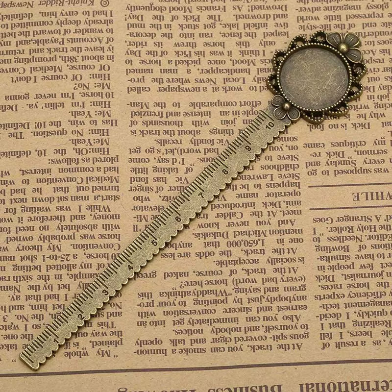 2-Piece 20mm Ruler Bookmark Base – Cabochon Setting (Vintage Metal)