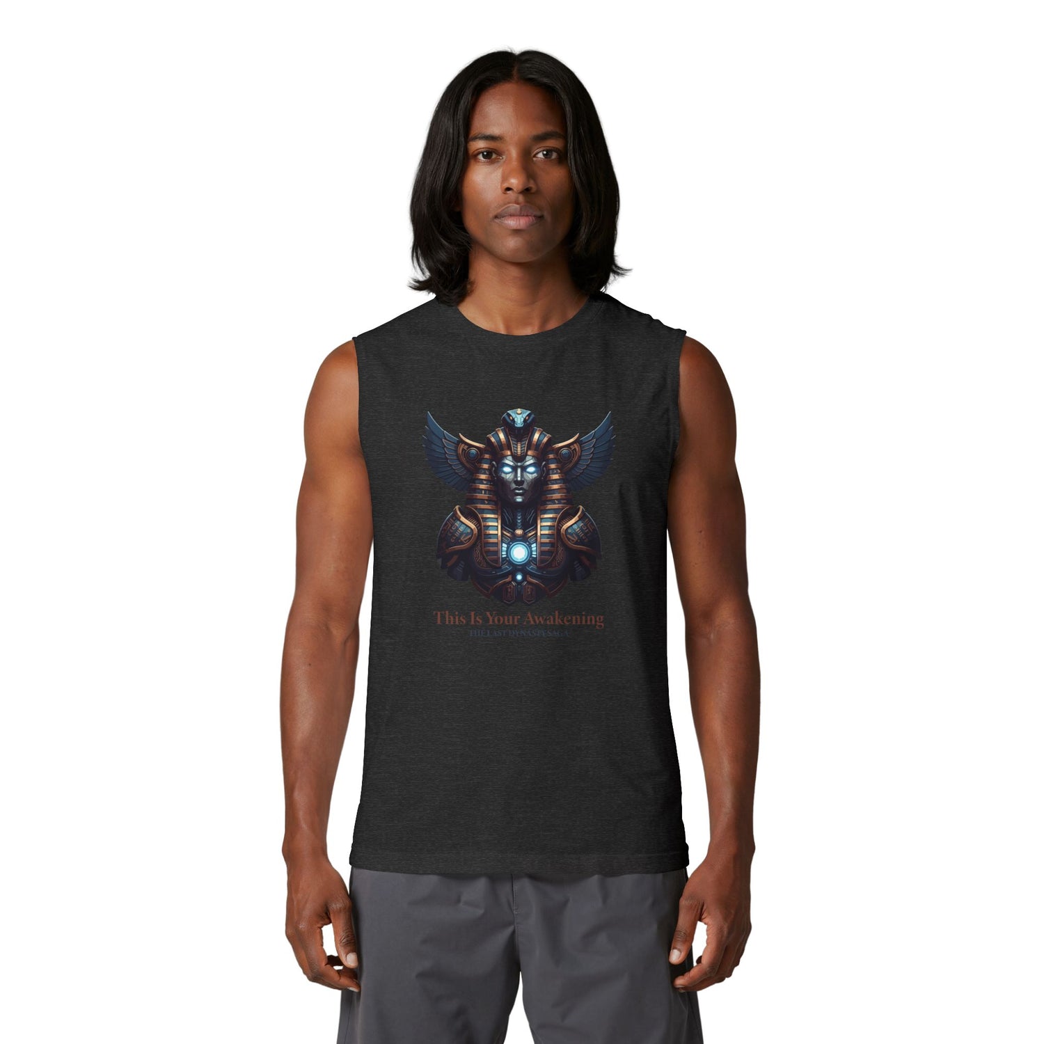 Egyptian Scarab Muscle Tank — "This Is Your Awakening" Mystical Graphic