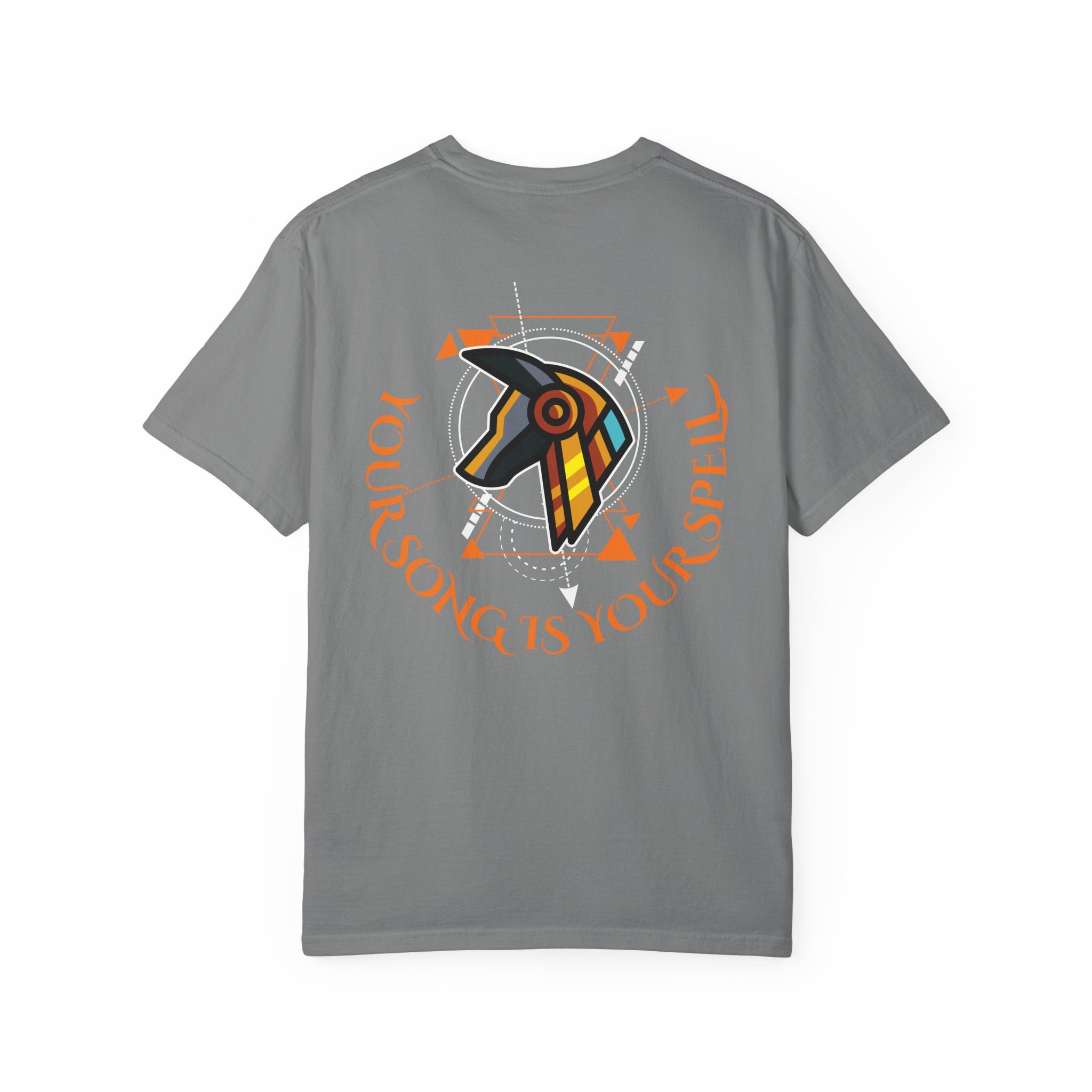 Rise With No Permission T-Shirt — Anubis Helmet Graphic Tee (“Your Song Is Your Spell”)