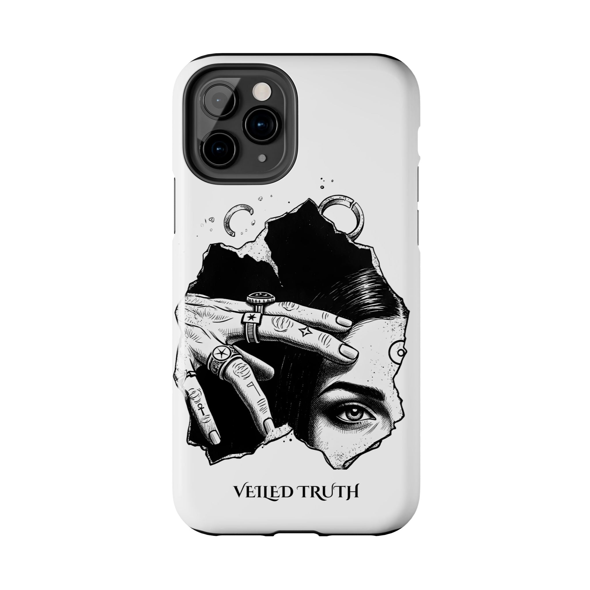 Tough Phone Case — Veiled Truth Black &amp; White Mystic Illustration