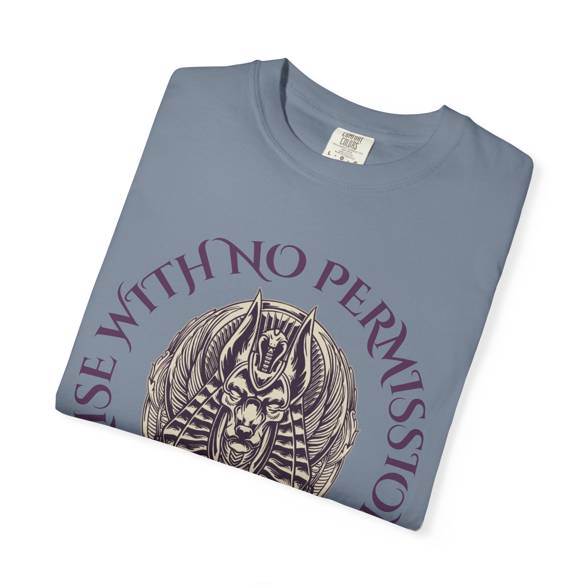Rise With No Permission T-Shirt — Anubis Helmet Graphic Tee (“Your Song Is Your Spell”)