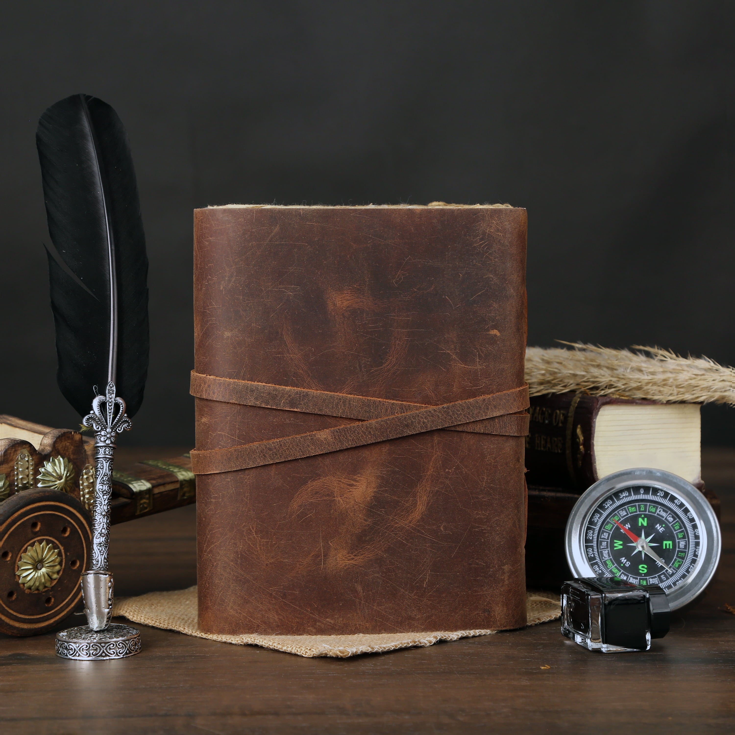  Vintage Leather Journal with Lined Deckle-Edge Paper &amp; Key Closure 8 × 6 Inches • 240 Pages • Handmade