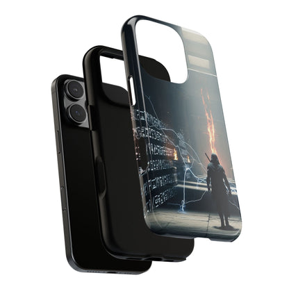 Phone Case - Cybermage Silhouette with Lightning Spell