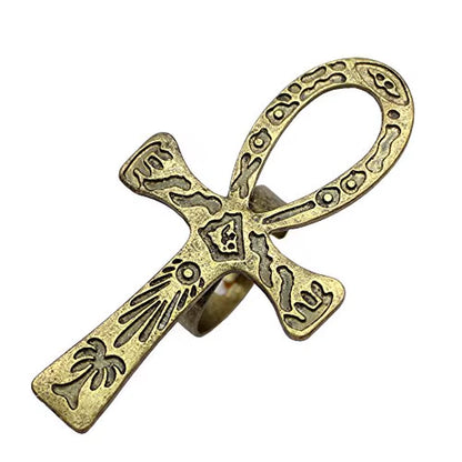 Carved Ankh Band Ring Adjustable Vintage Finish | Symbol of Life