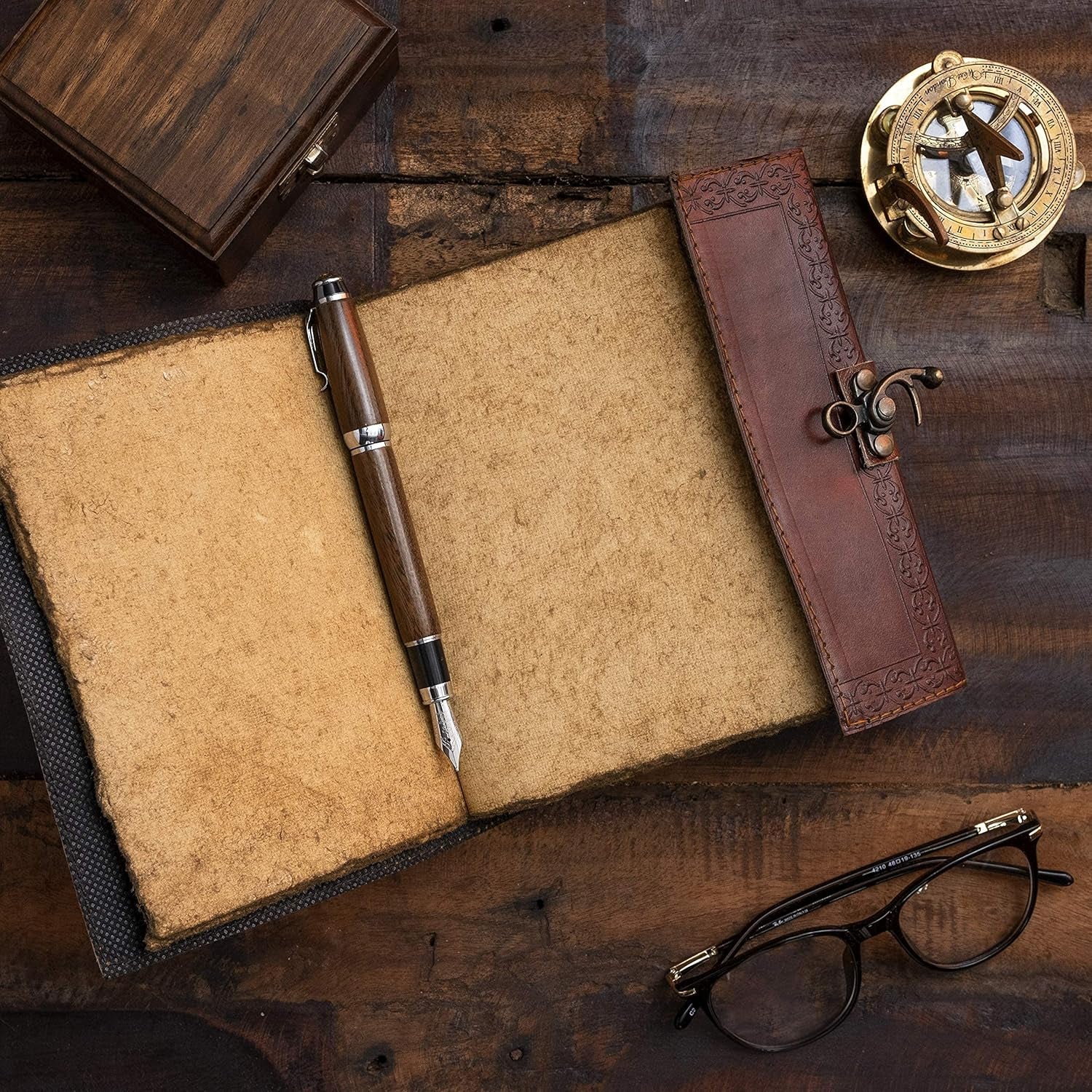 Vintage Leather Journal with Semi-Precious Stone Lock Closure • 240 Deckled Pages • 7 × 5 Inches