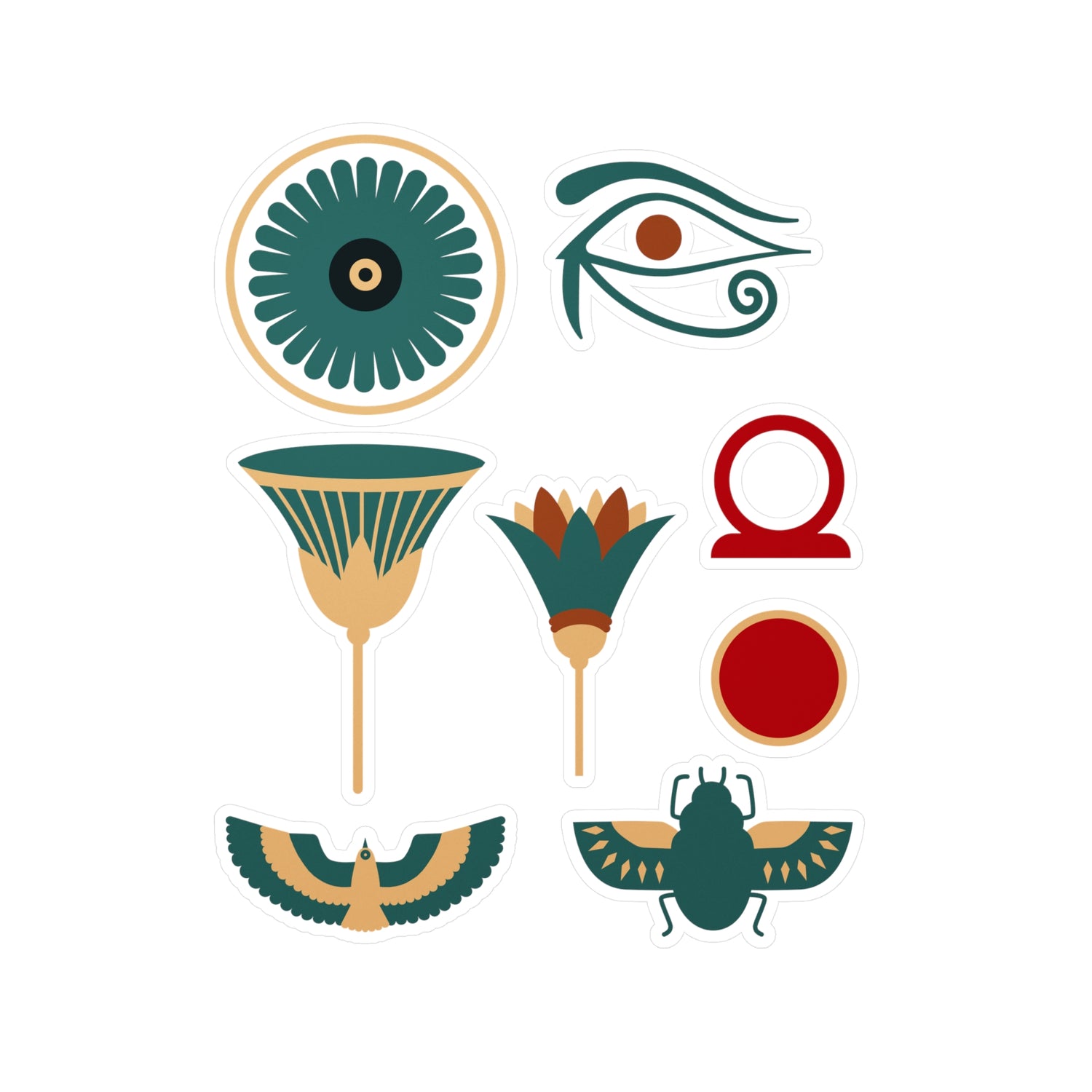Egyptian Symbols Vinyl Decal Pack — Eye of Horus, Lotus, Eagle, Scarab &amp; Cartouche (8-Pack)