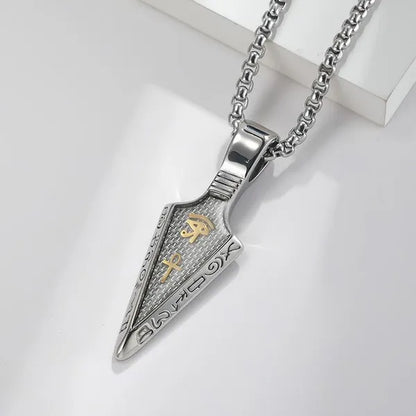 Egyptian the Eye of Horus Ankh Cross Arrowhead Pendant Hieroglyphic Writing of Ancient Egypt Titanium Steel Spearpoint Necklace for Women Men Jewelry