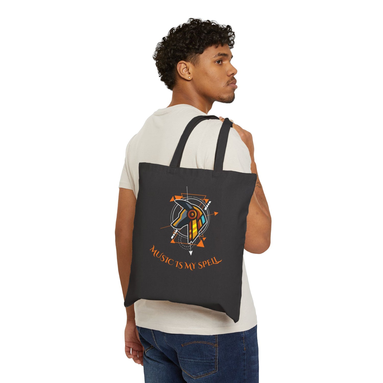 Canvas Tote Bag — Geometric Musical Horse &amp; Intricate Mandala Horse Art